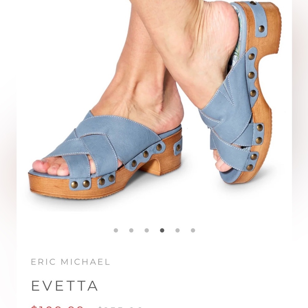 NEW in Box Eric Michael Evetta Light Blue Leather Clog Sandal, 38, 7 1/2